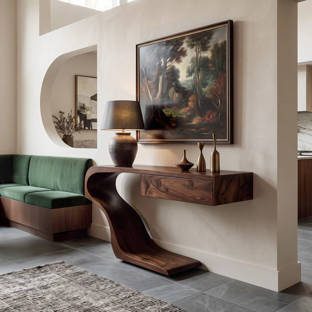 Contemporary Curved Console Table With Drawer For Entryway