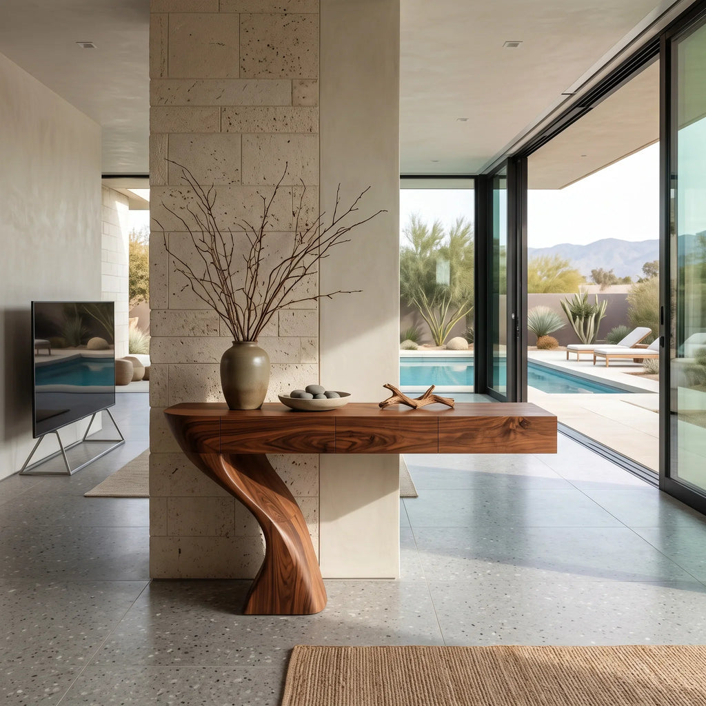 Contemporary Sculptural Console Table With Drawers For Entryway