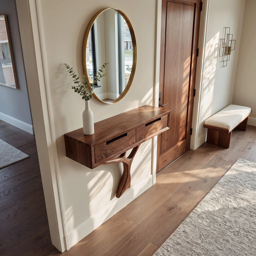 Contemporary Organic Wooden Console Table For Entryway