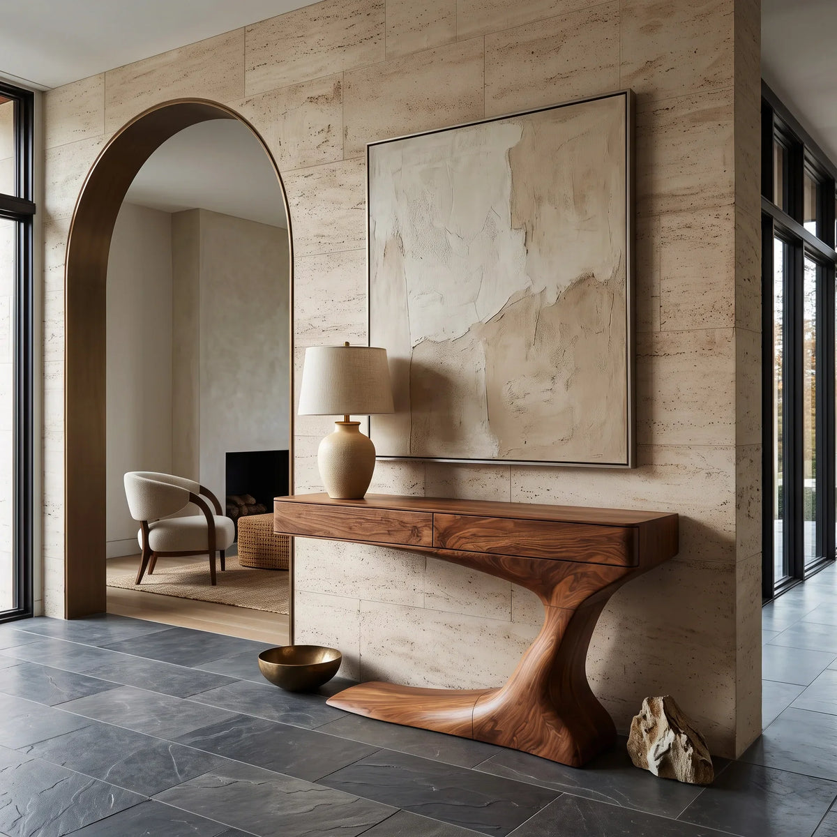 Modern Curved Console Table With Drawers For Entryway
