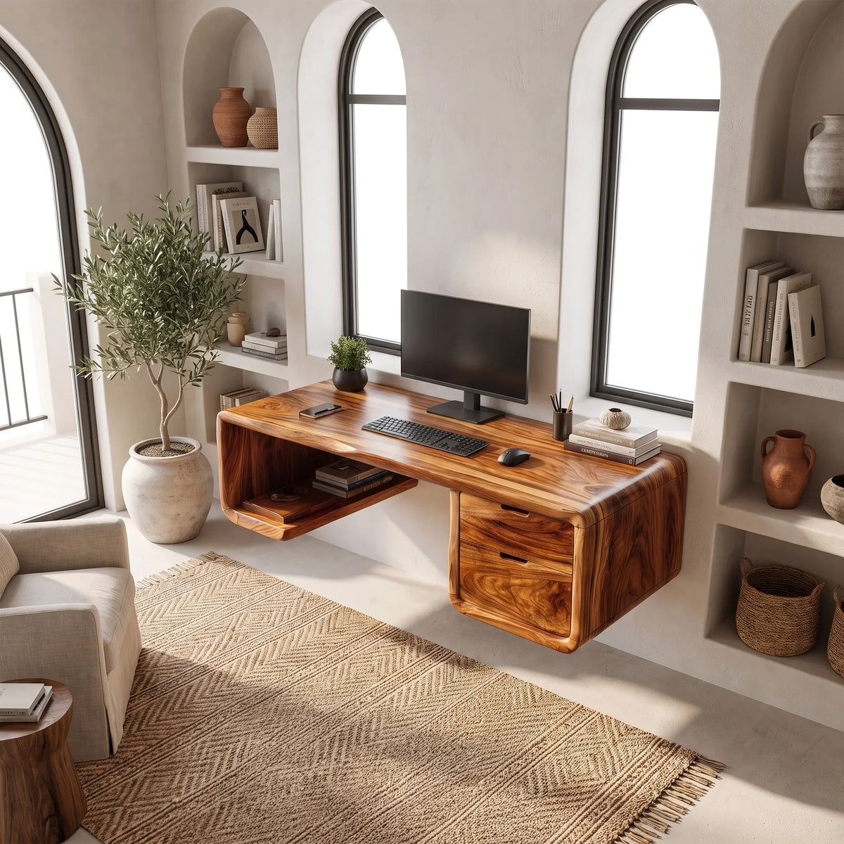 Refined Office Desk Writing Desk Home Office Desk With Three Drawers For Study Room