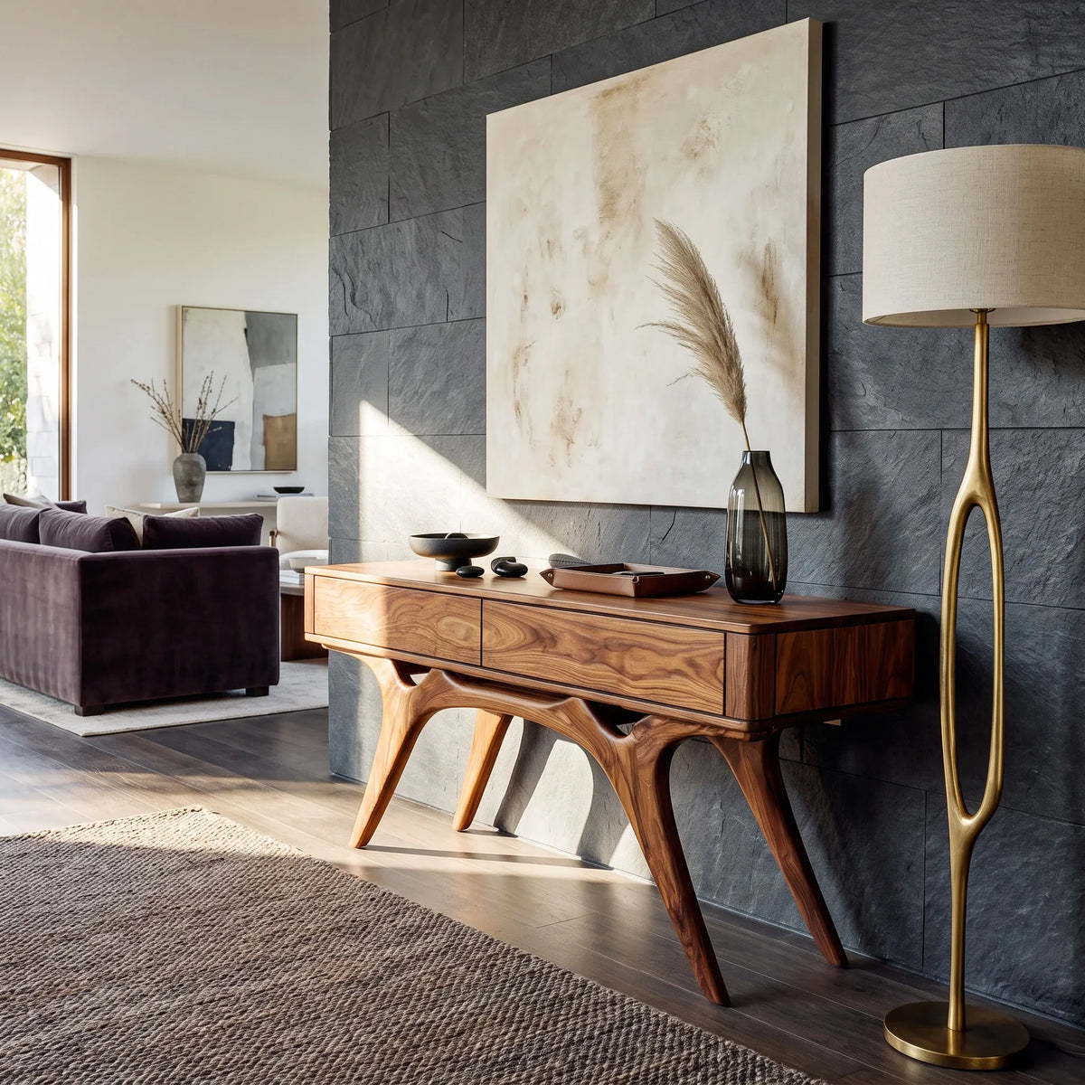 Contemporary Artistic Wooden Console Table For Living Room