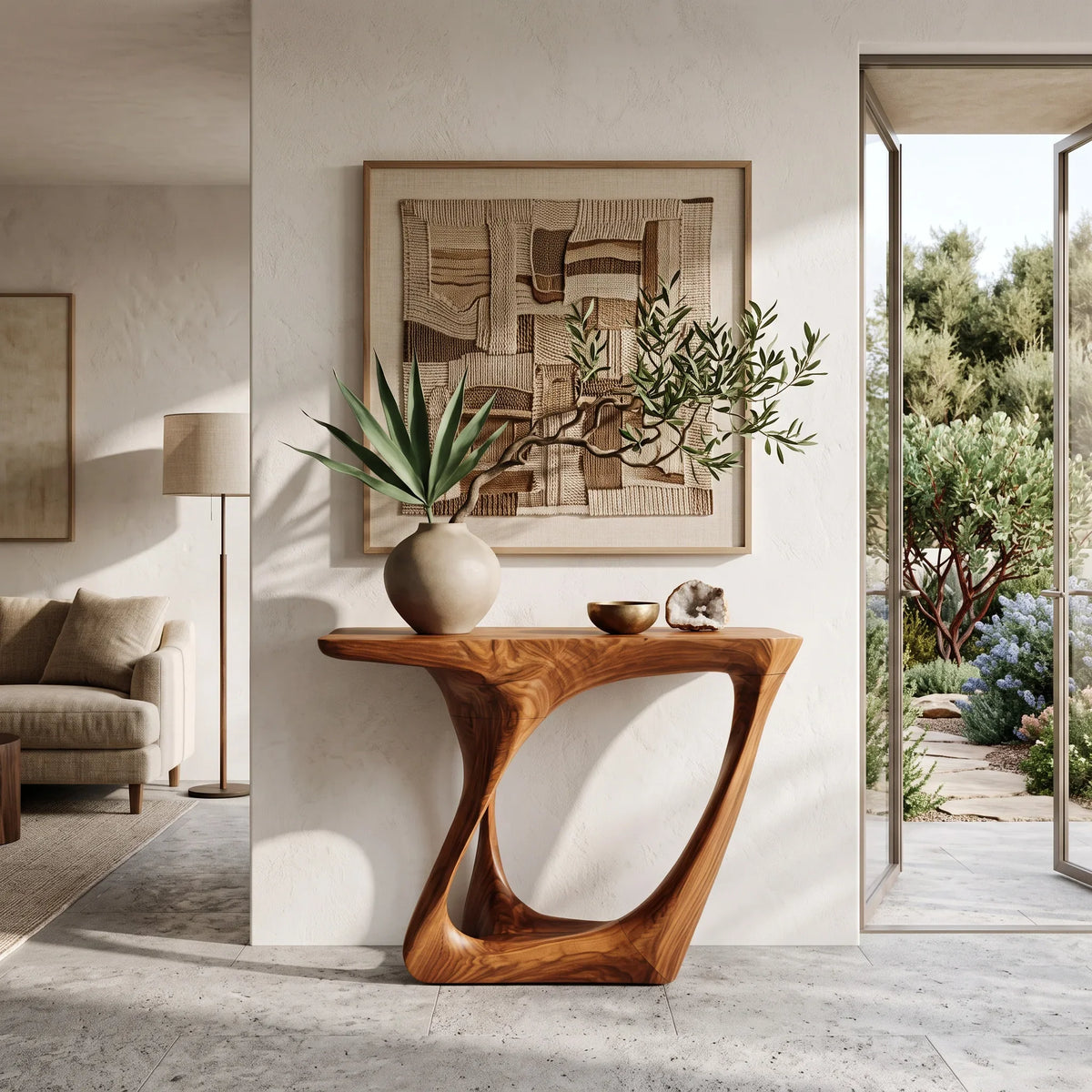 Organic Sculptural Open Base Console Table For Entryway