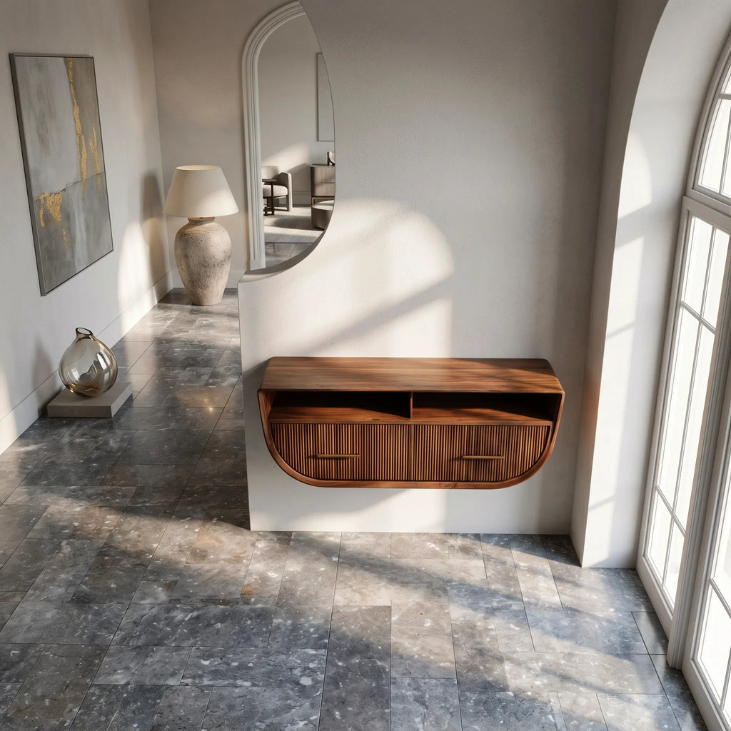 Modern Fluted Floating Console Table For Entryway