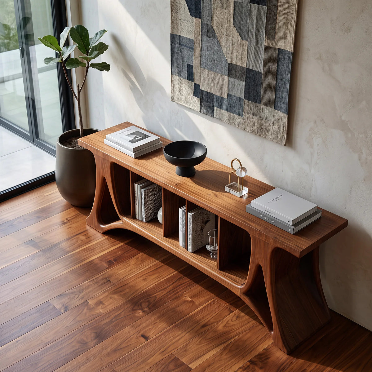 Contemporary Open Shelf Console Table For Living Room