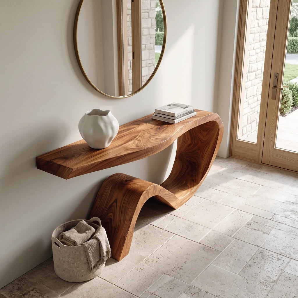 Organic Curved Waterfall Console Table For Entryway