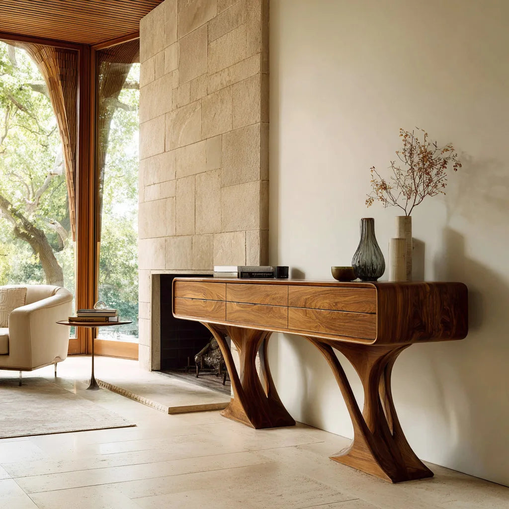 Contemporary Sculptural Drawer Console Table For Living Room