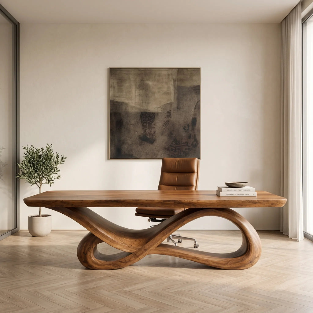 Contemporary Executive Desk Organic Curved Base For Modern Workspace