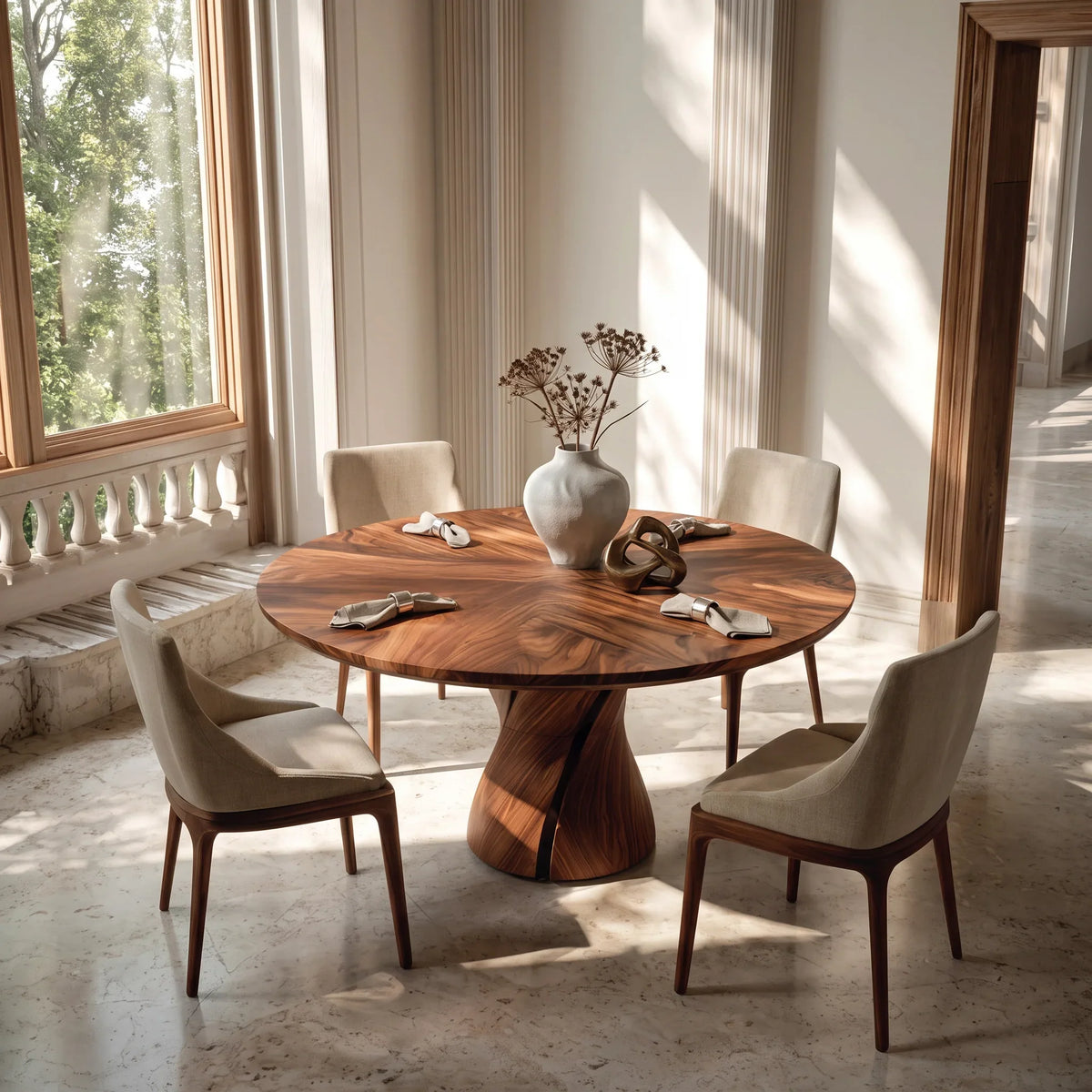 Contemporary Twisted Pedestal Round Dining Table For Dining Room