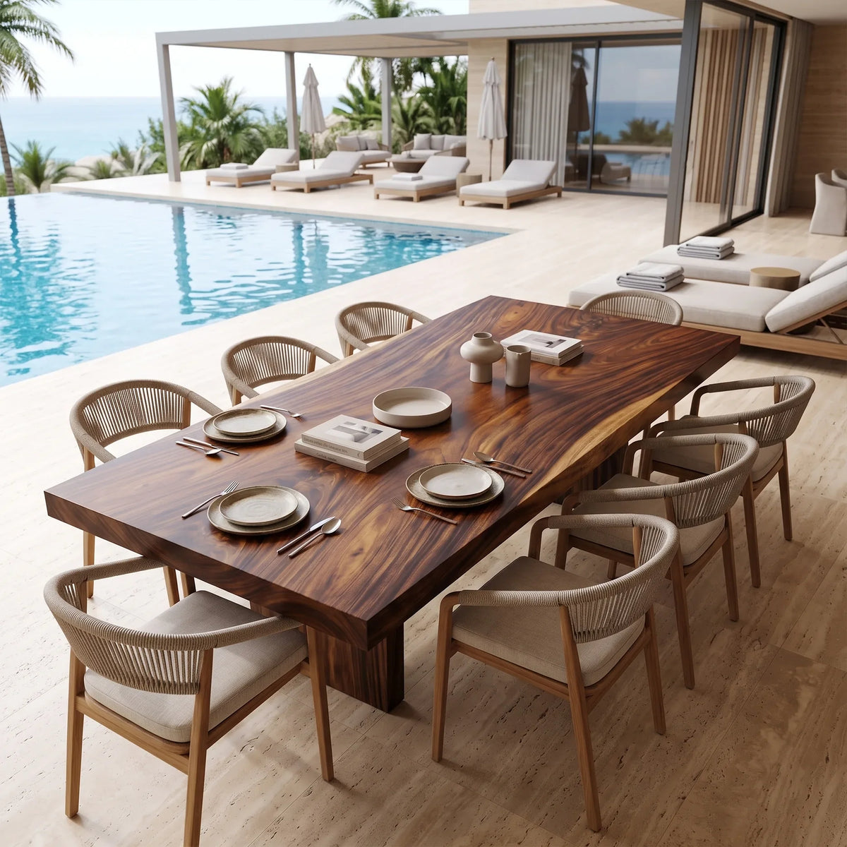 Rustic Rectangular Dining Table Top Outdoor Dining Area