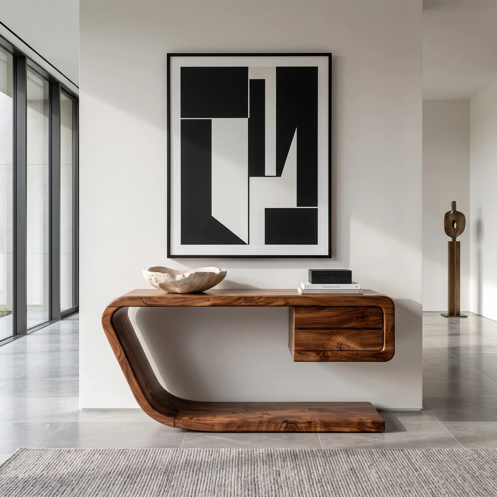 Modern Waterfall Drawer Console Table For Entryway