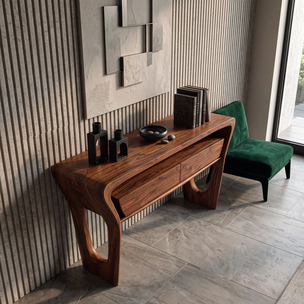 Modern Sculptural Shelf Drawer Console Table For Hallway