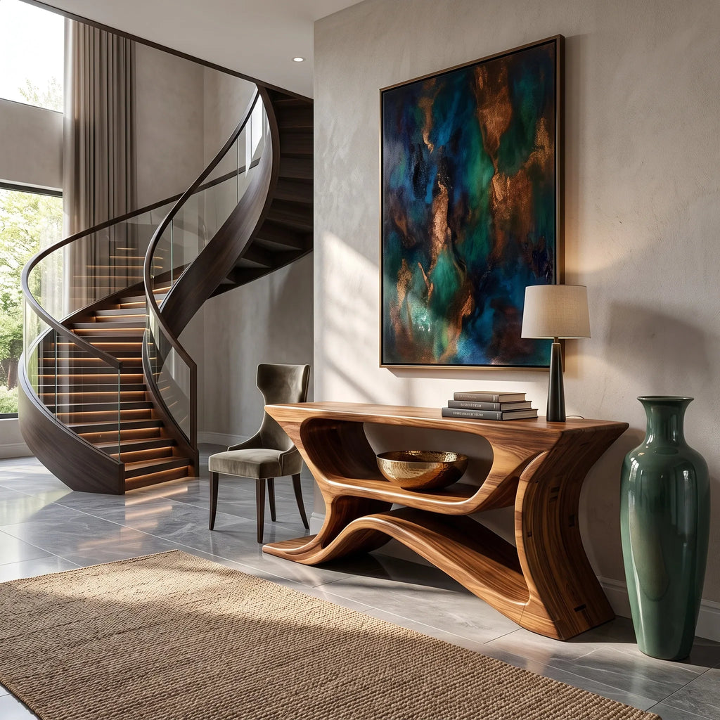 Modern Sculptural Open Shelf Console Table For Entryway