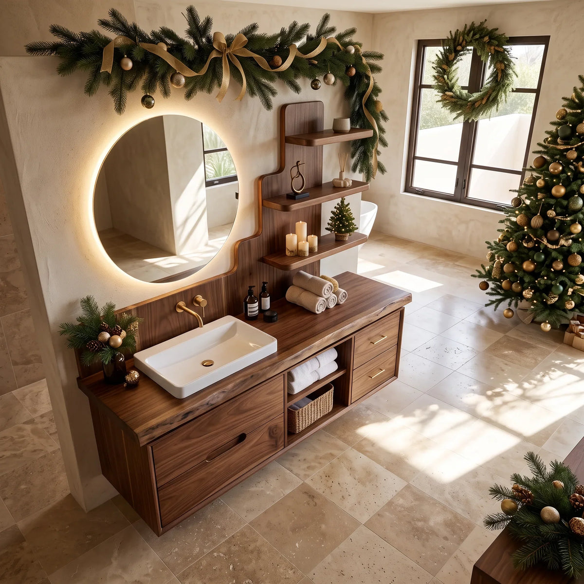 Mid Century Xmas Storage Bathroom Vanity City Apartment
