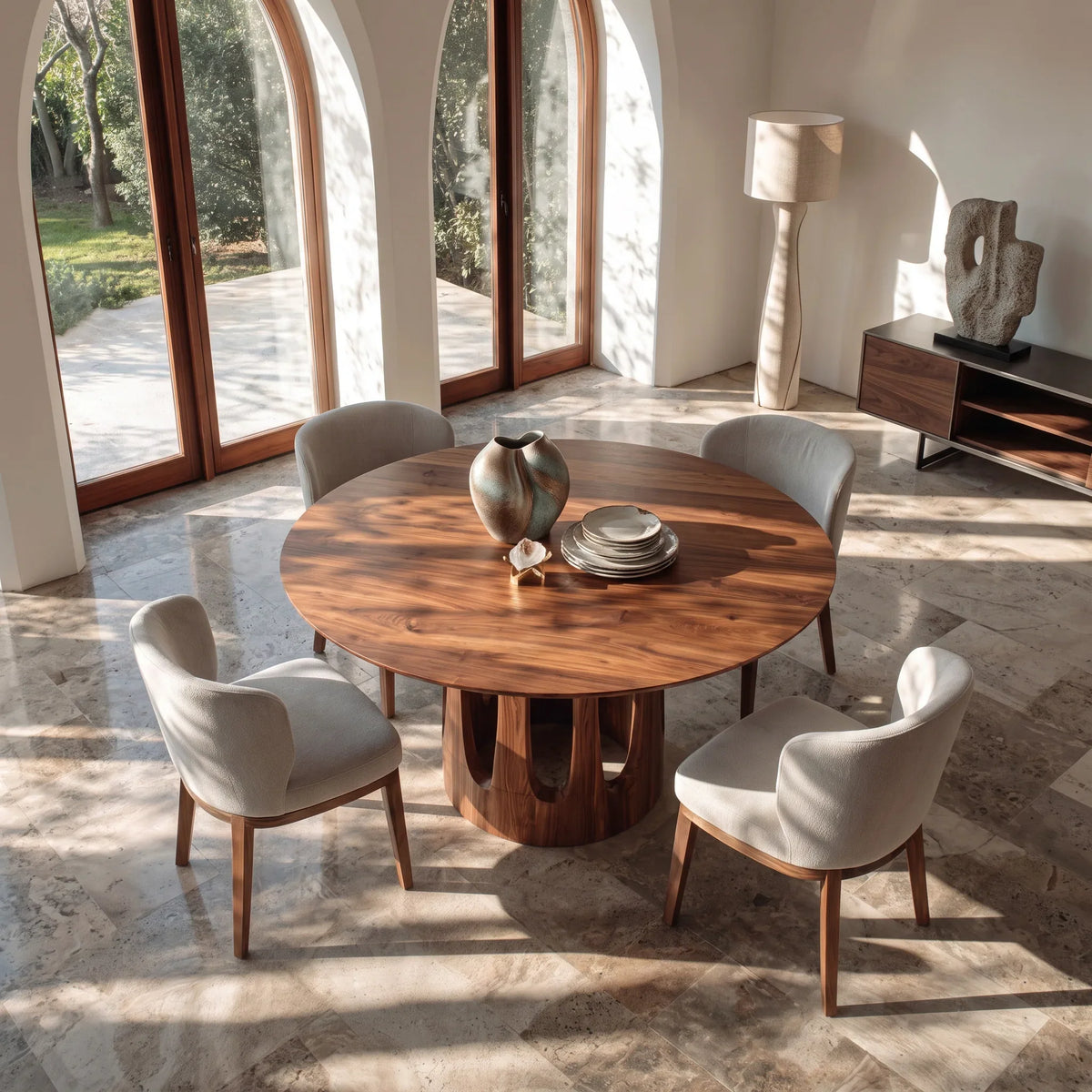 Contemporary Curved Pedestal Round Dining Table For Dining Room
