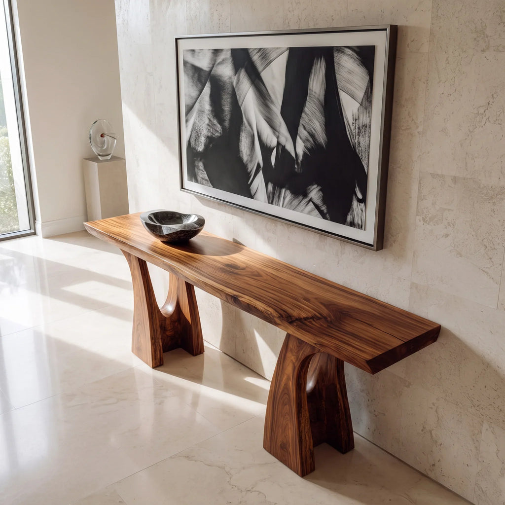 Organic Modern Sculptural Console Table With Curved Legs For Entryway