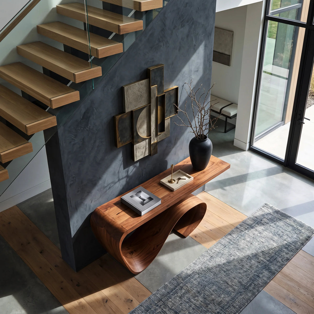 Modern Sculptural Loop Base Console Table For Entryway