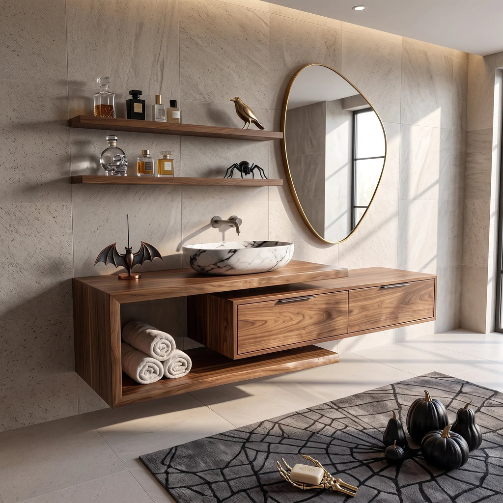 Handcrafted Mid Century Floating Vanity Primary Ensuite