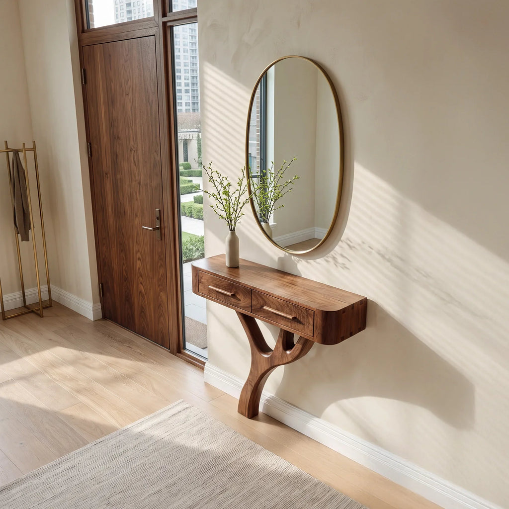 Modern Sculptural Wooden Console Table For Entryway