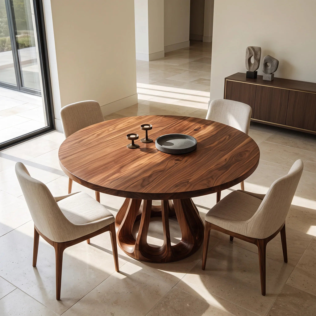 Modern Carved Pedestal Round Dining Table For Dining Room