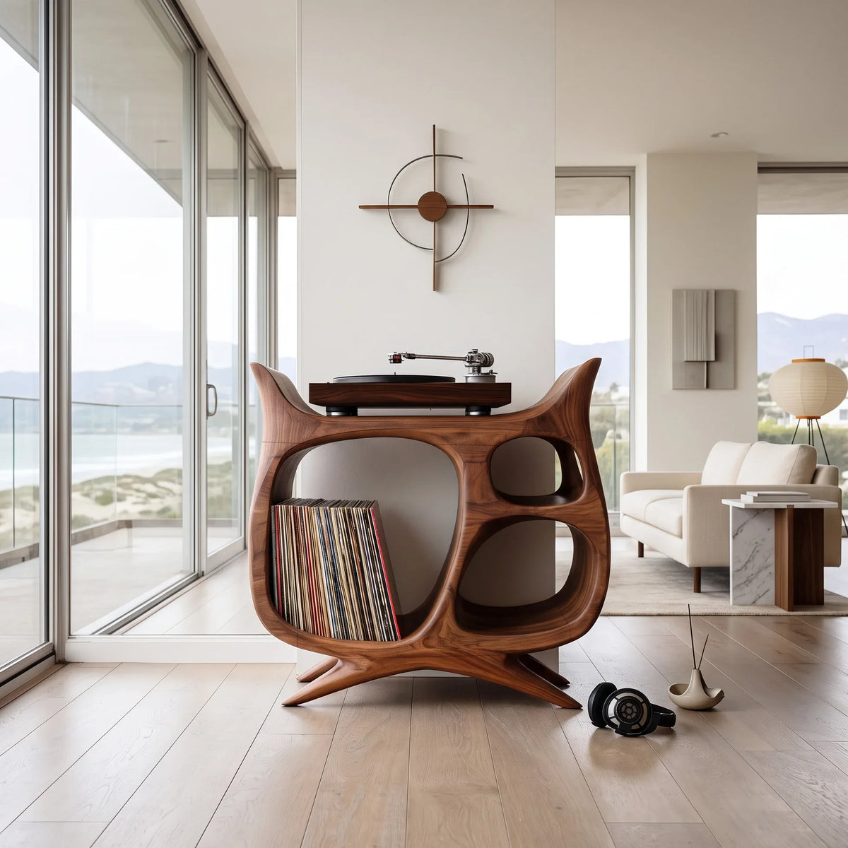 Organic Modern Wooden Record Player Cabinet For Living Room