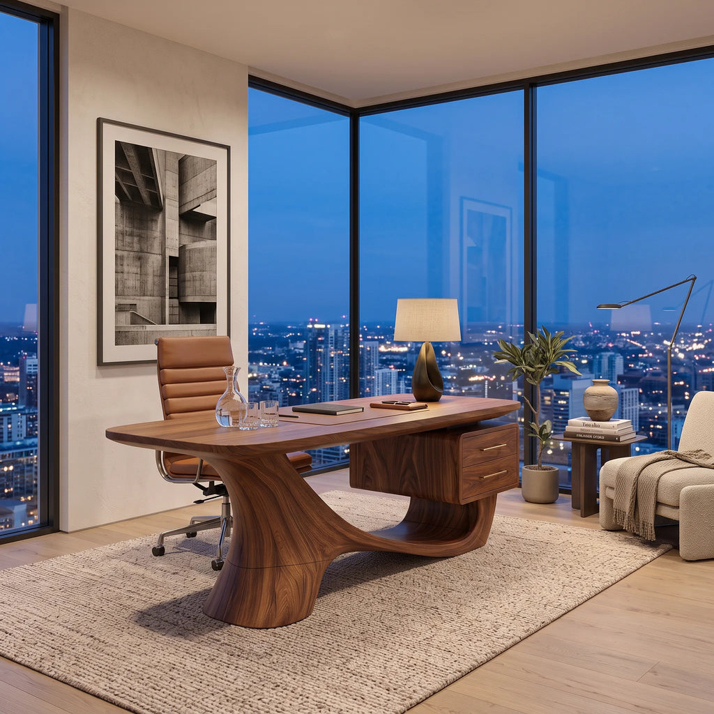 Contemporary Office Desk Sculptural Base Luxury Executive Office