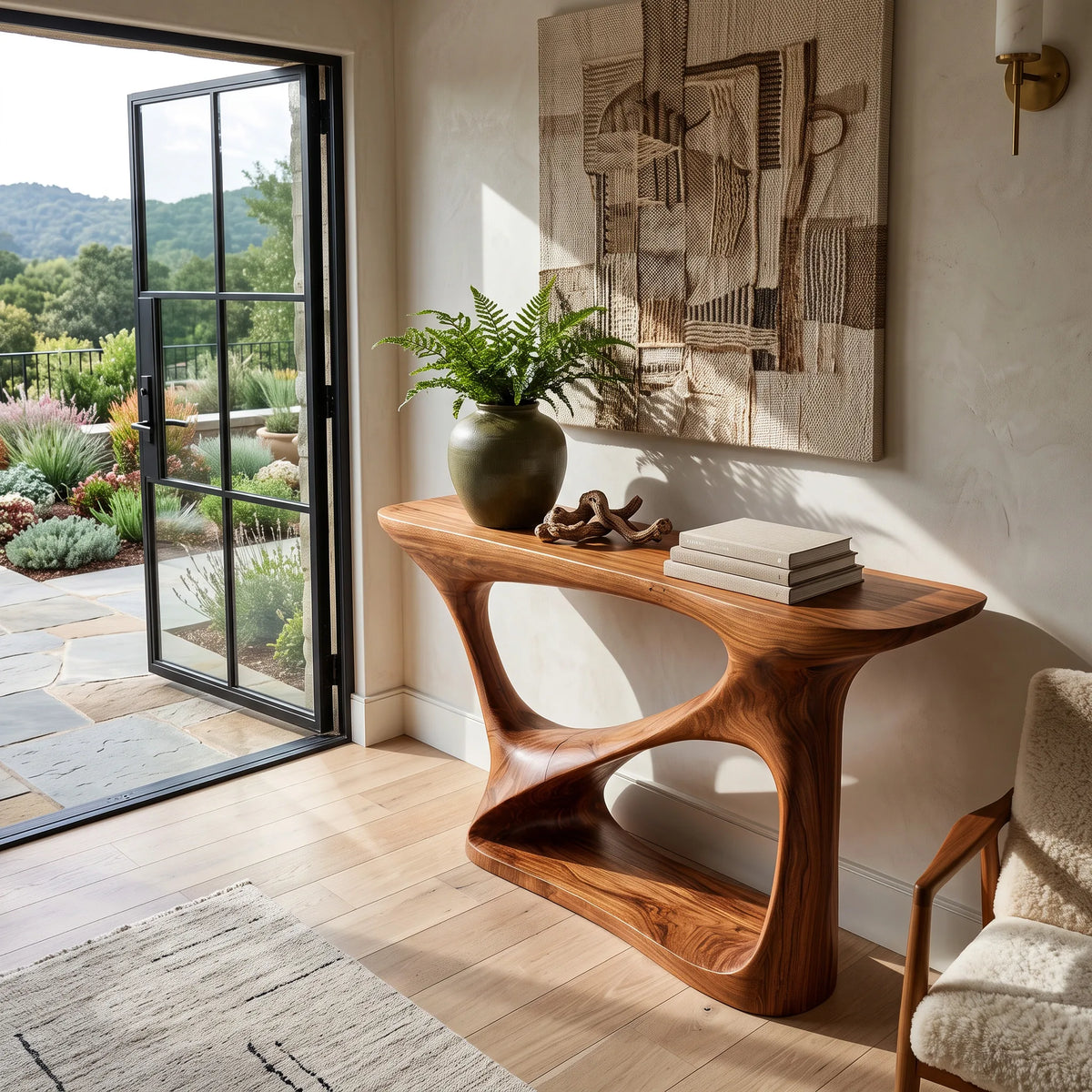 Modern Organic Open Base Console Table For Entryway