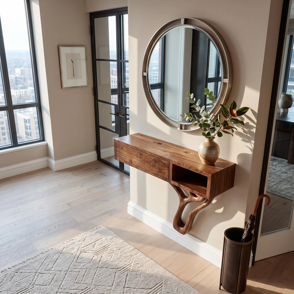 Modern Sculptural Storage Console Table For Entryway
