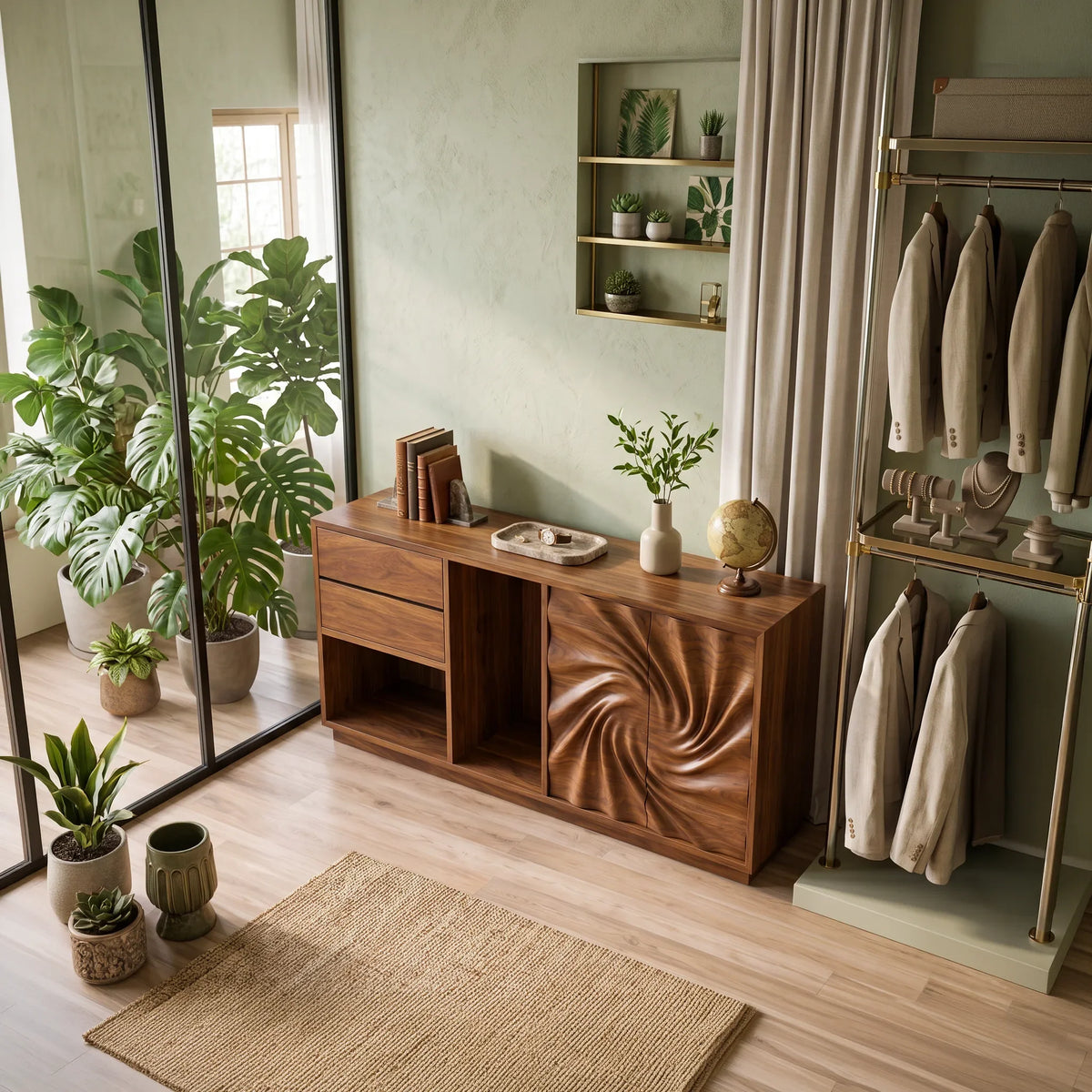 Modern Reeded Front Credenza Wide Living Room