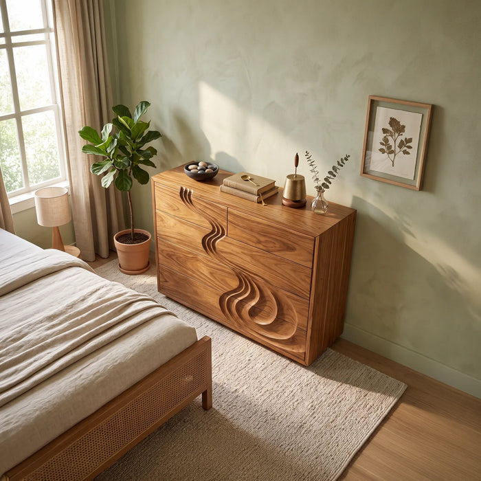 Contemporary Carved Bedroom Dresser For Master Suite