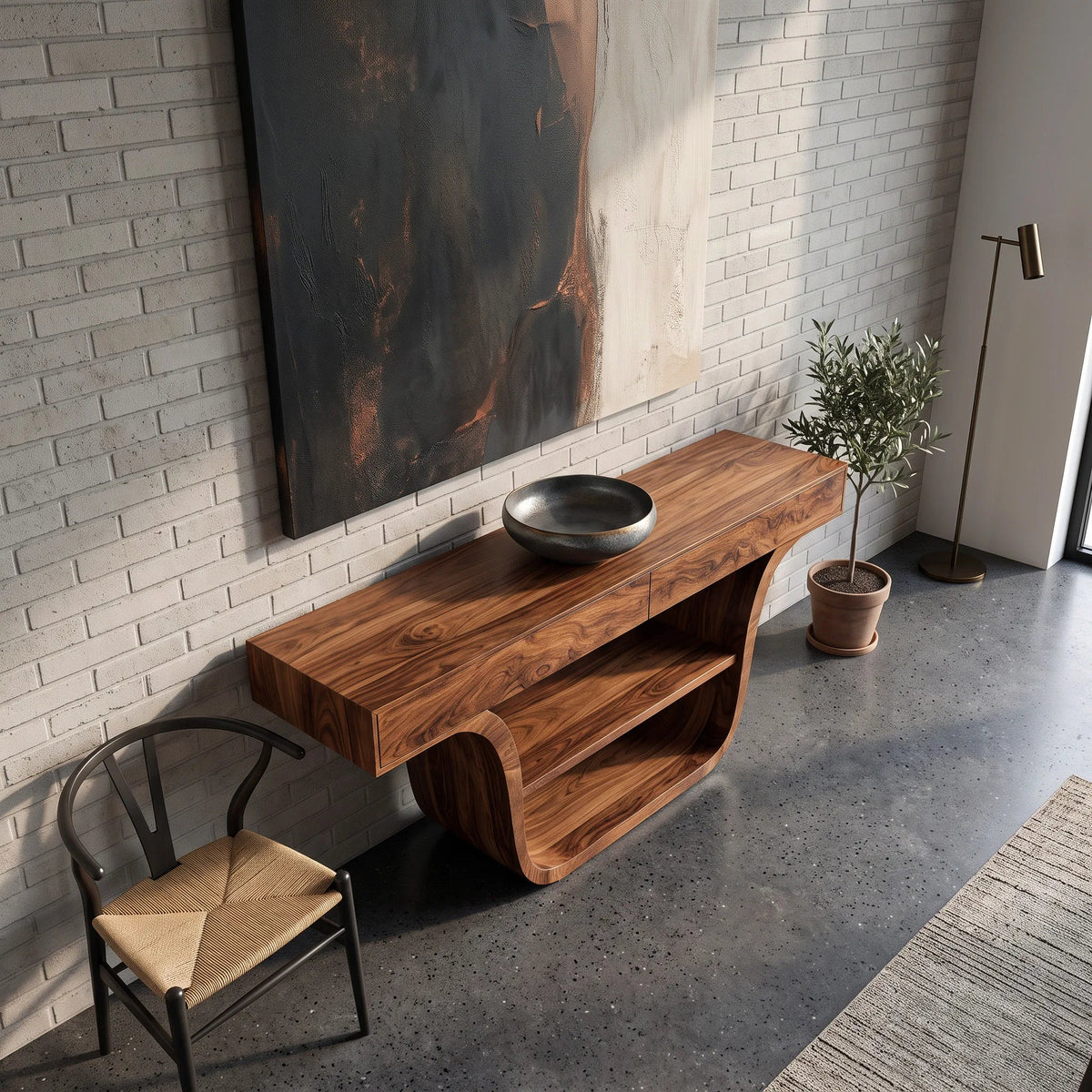 Contemporary Curved Storage Console Table For Entryway