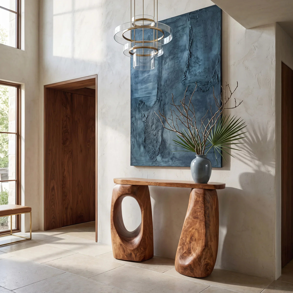 Organic Sculptural Open Base Console Table For Living Room