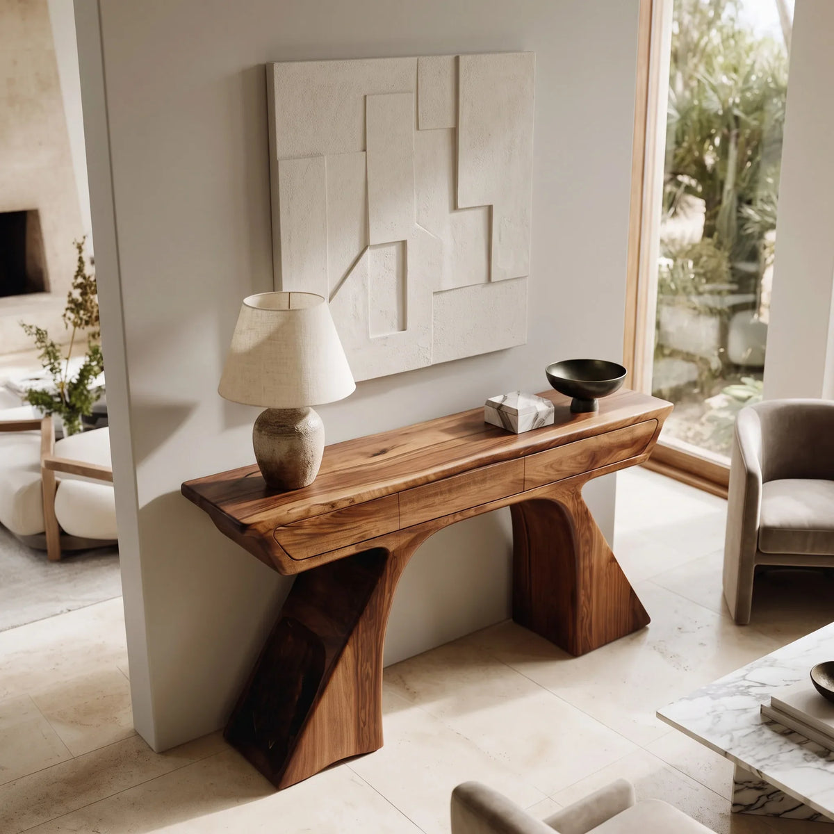 Modern Sculptural Drawer Console Table For Entryway
