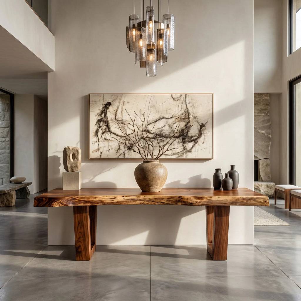 Live Edge Console Table With Geometric Legs For Hallway