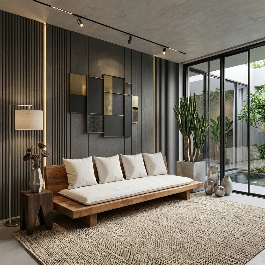 Minimalist Wooden Sofa With Cushions For Living Room