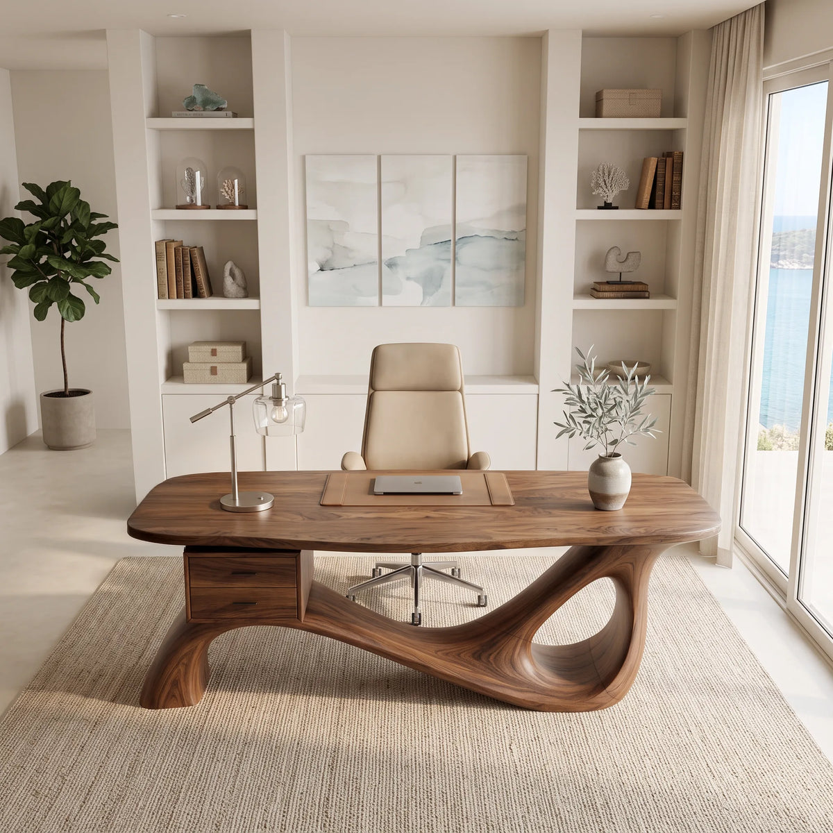 Comtemporary Executive Desk Sculptural Curved Base For Luxury Office