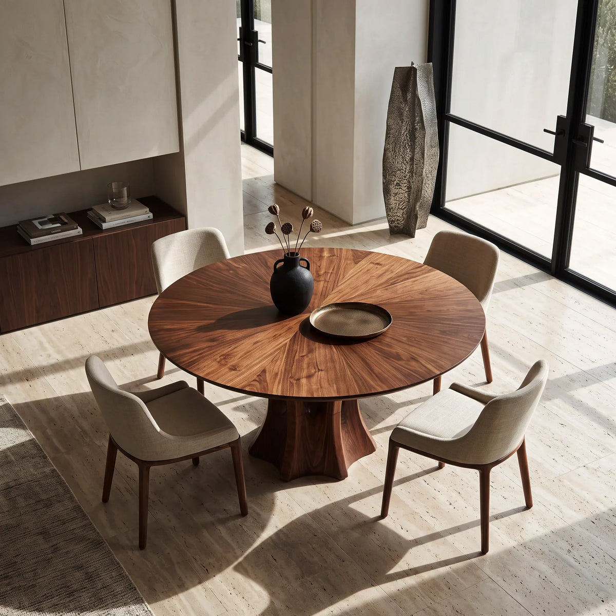 Modern Sculptural Pedestal Round Dining Table For Dining Room
