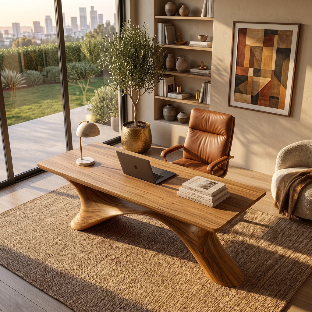 Modern Office Desk Organic Curved Base Contemporary Workspace