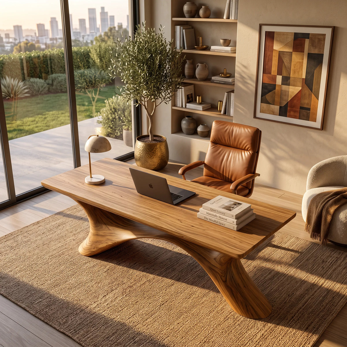 Modern Office Desk Organic Curved Base Contemporary Workspace