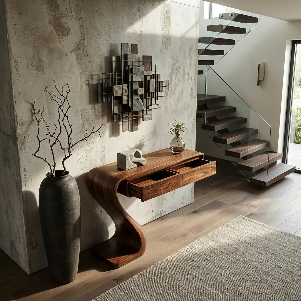 Contemporary Curved Drawer Console Table For Living Room
