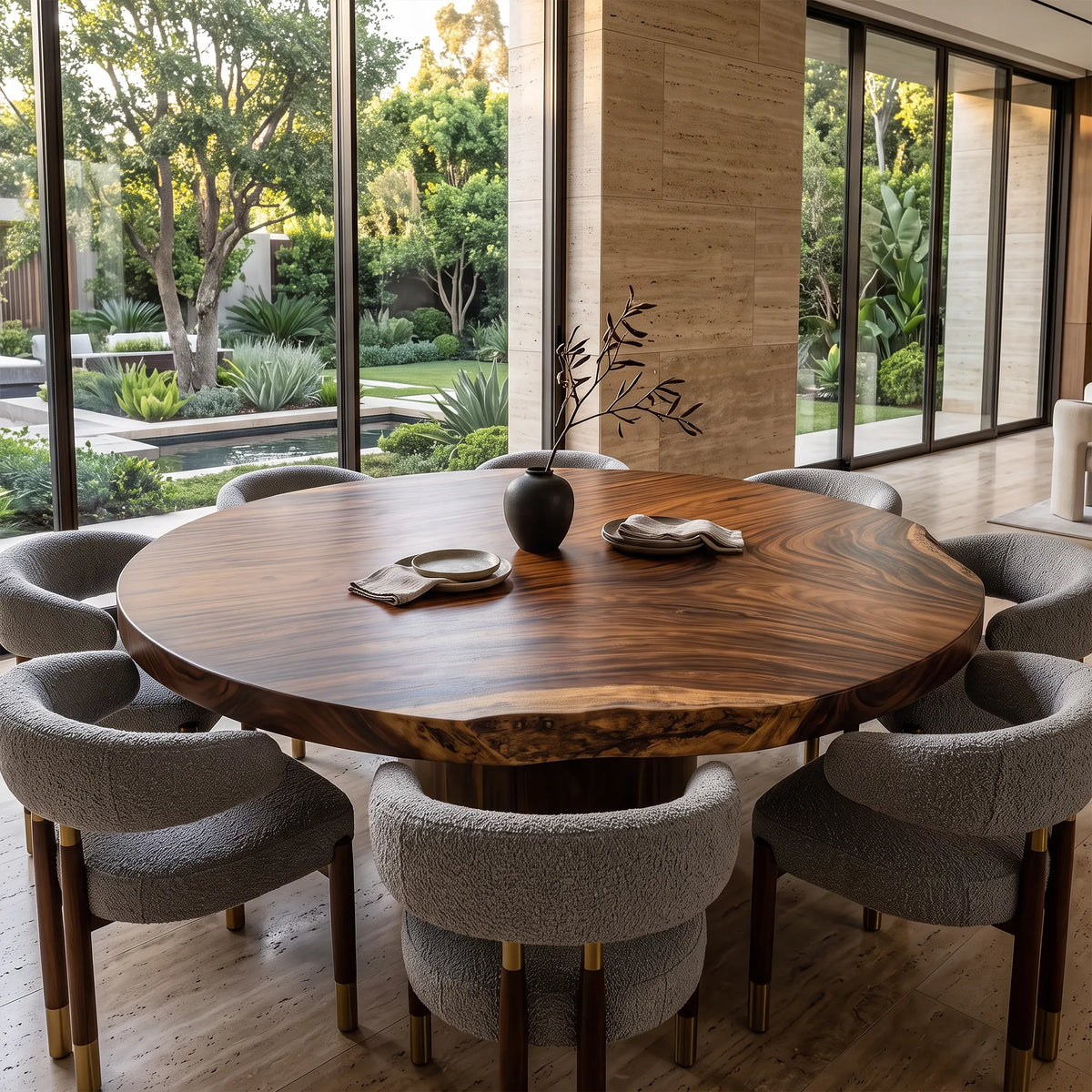 Organic Modern Round Dining Table Top Poolside Patio