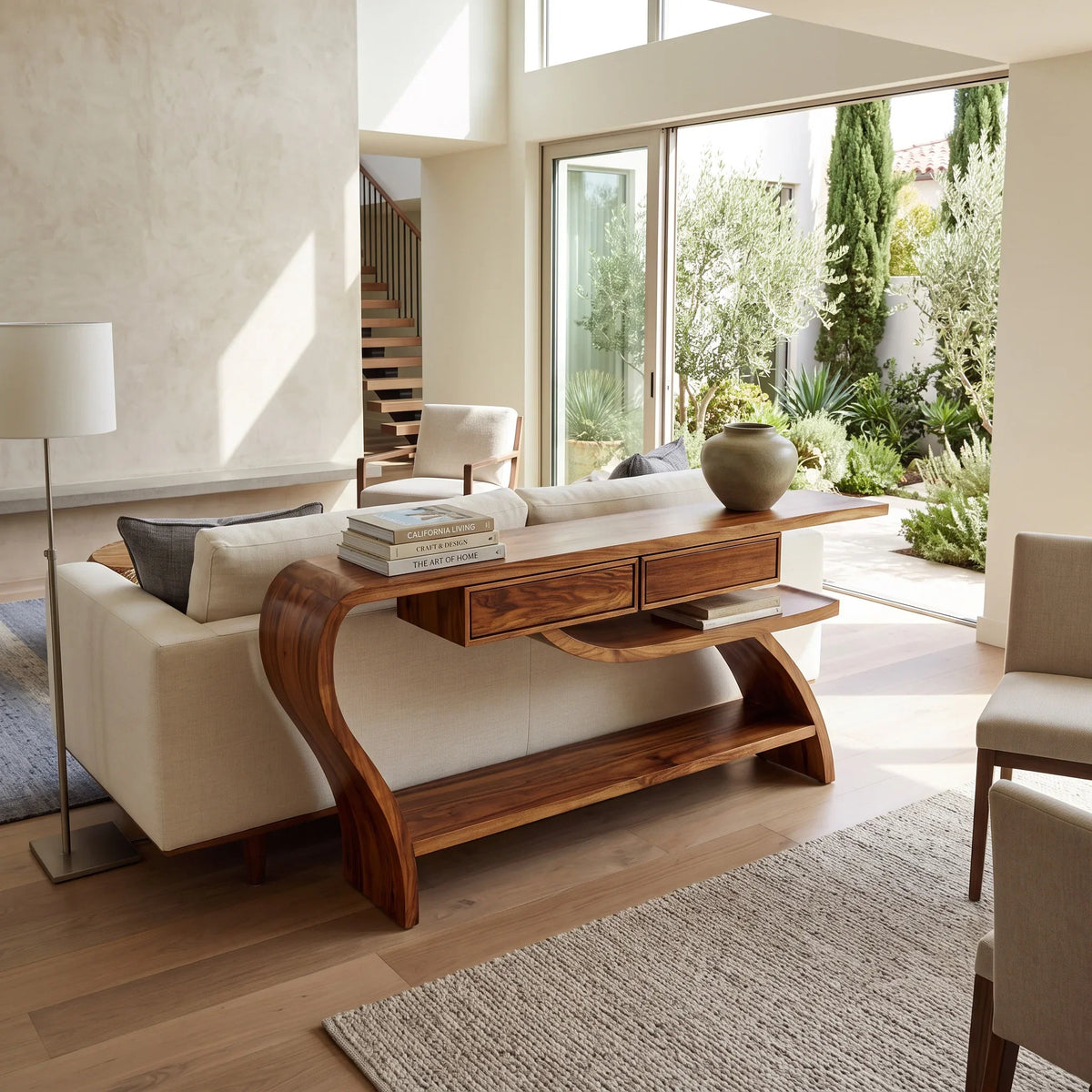 Modern Curved Table Behind Sofa For Living Room