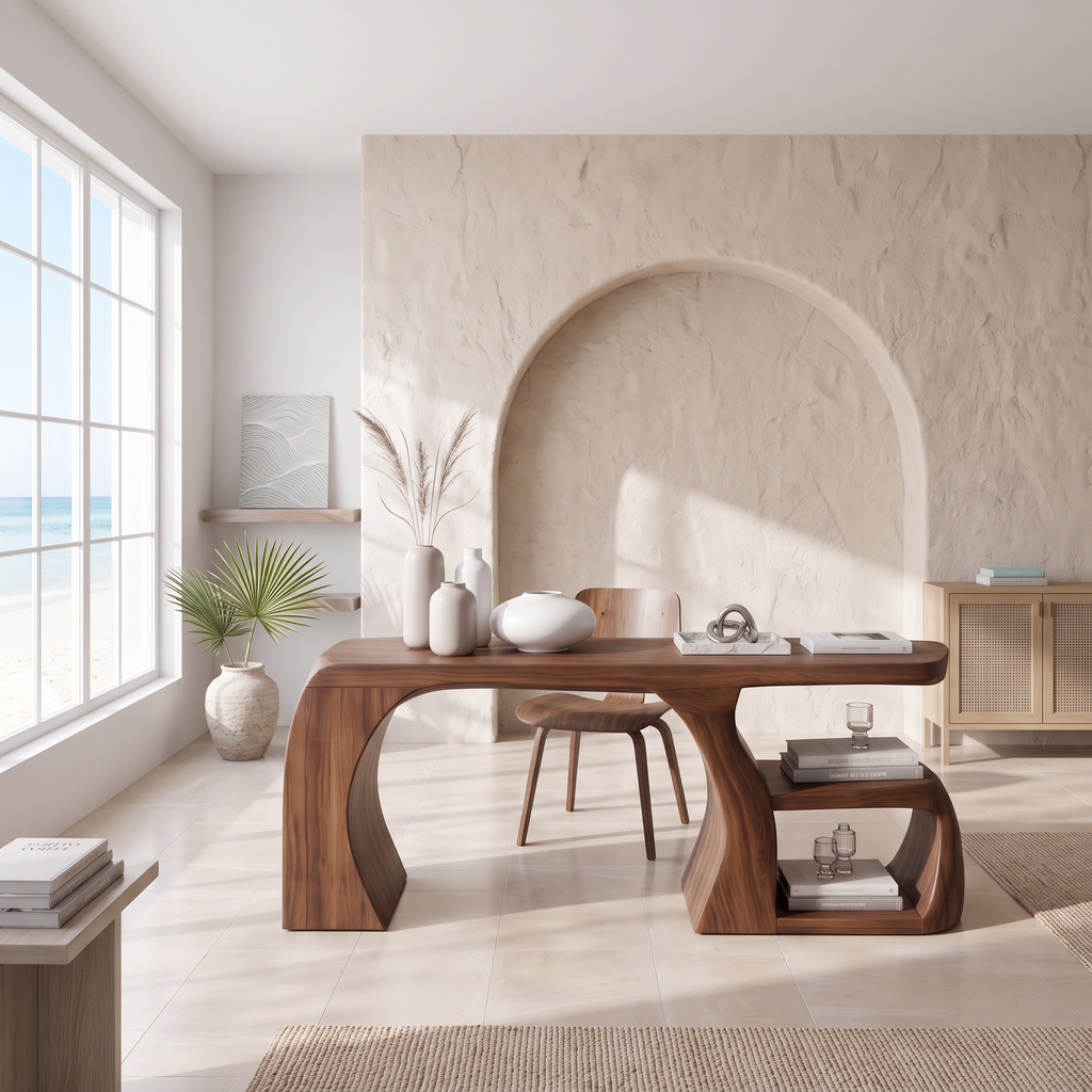 Modern Wood Desk With Floating Drawers For Office