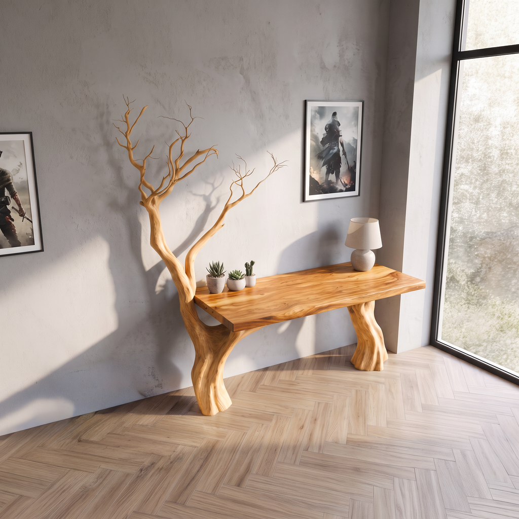 Rustic Computer Desk With Artistic Branch Inspired Base For Home Office