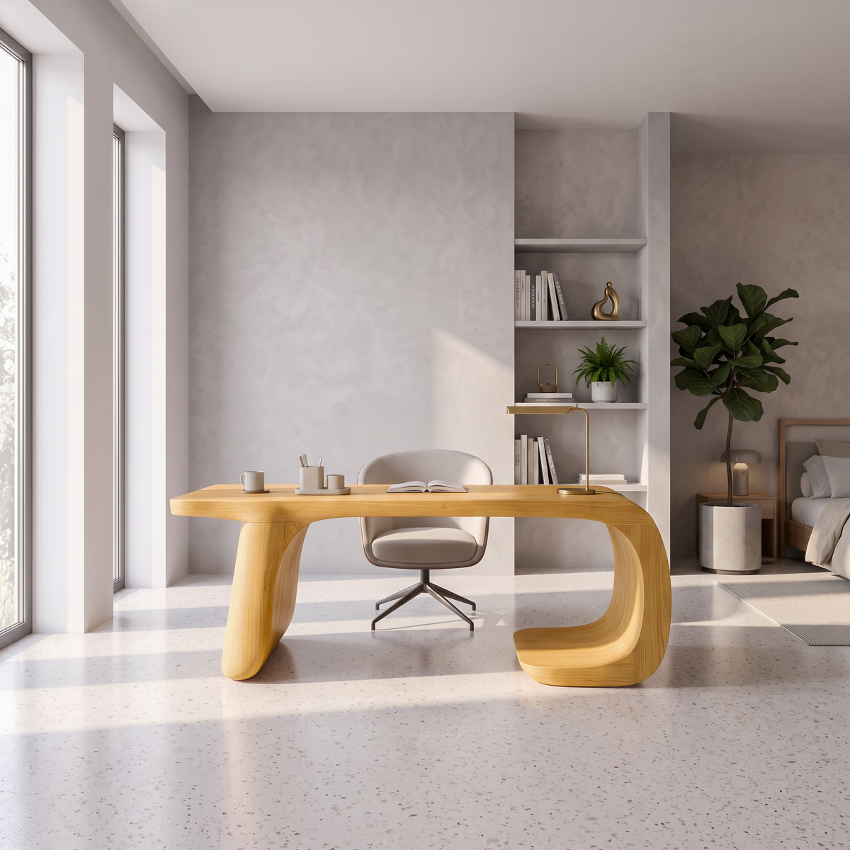 Minimalist Writing Desk With Clean Symmetrical Base For Home Office