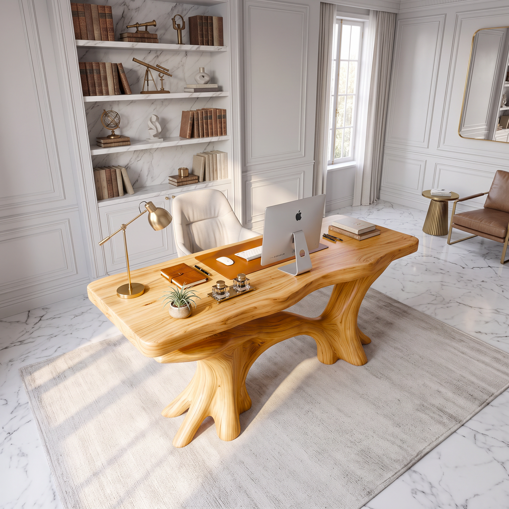 Modern Executive Desk With Sculptural Tree Root Base For Office