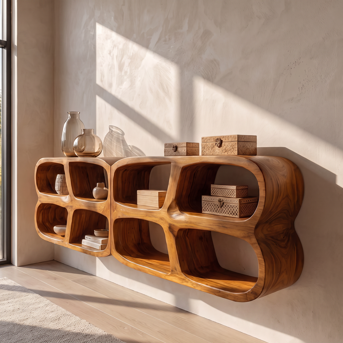 Modern Wall Mounted Bookshelf With Open Display Shelves For Living Room
