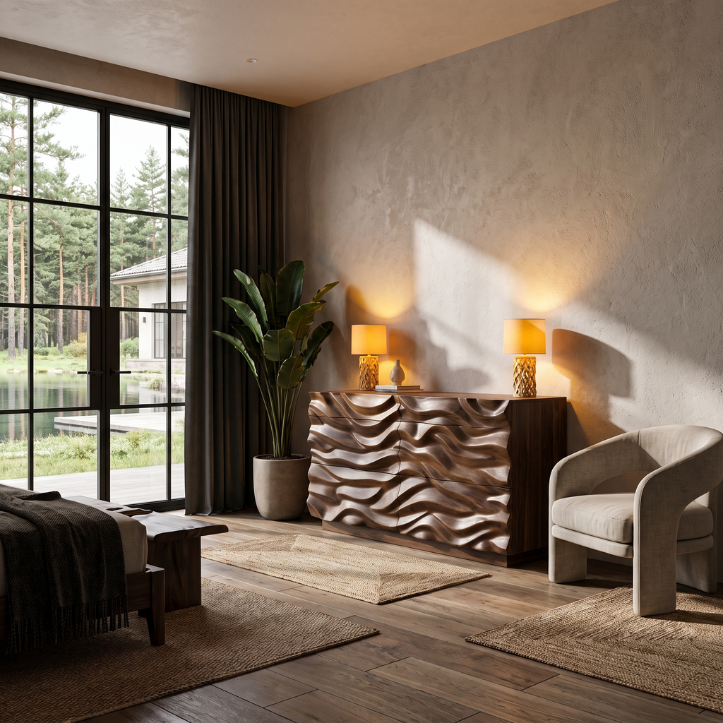 Modern Dresser With Sculpted Wave Front For Bedroom