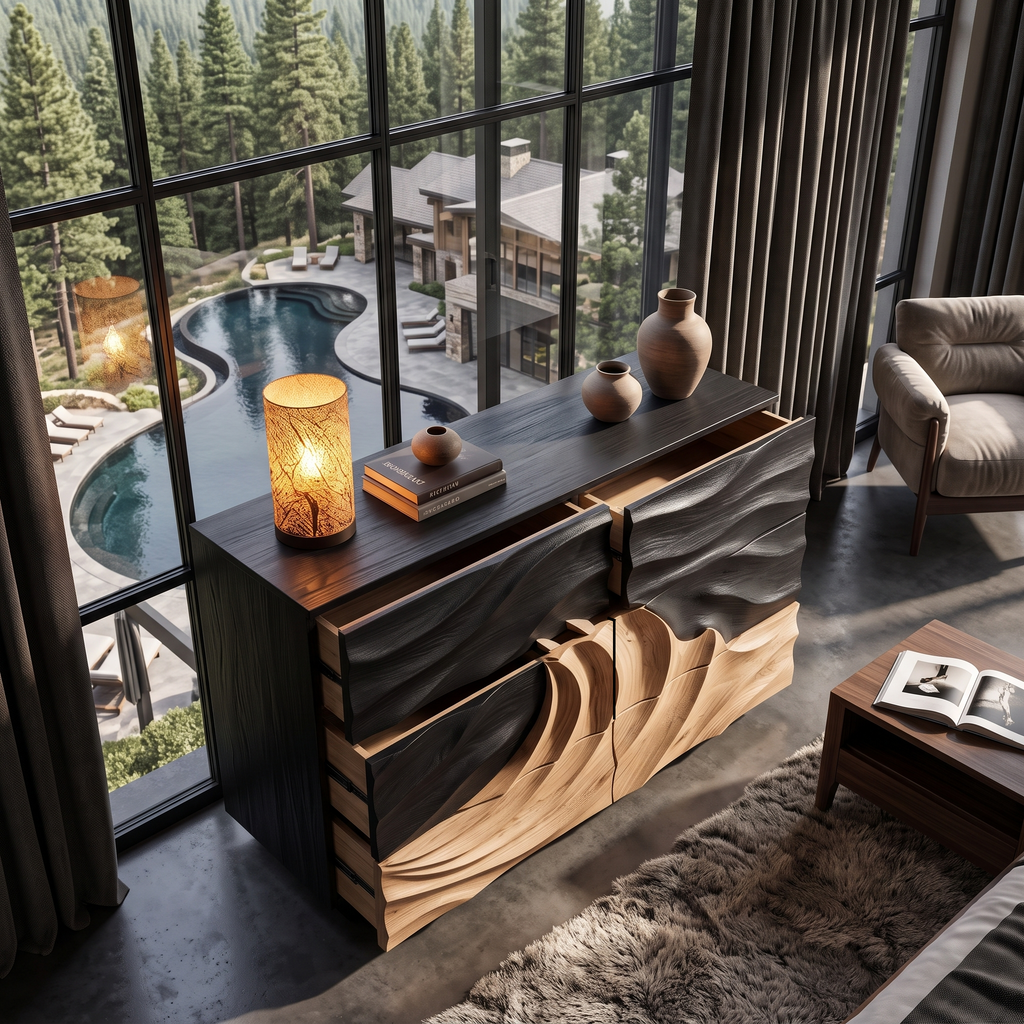 Modern Black Dresser With Light Contrast Panels For Bedroom