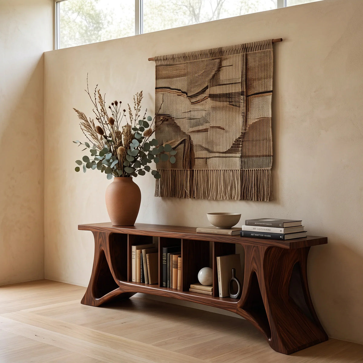 Contemporary Open Shelf Console Table For Living Room